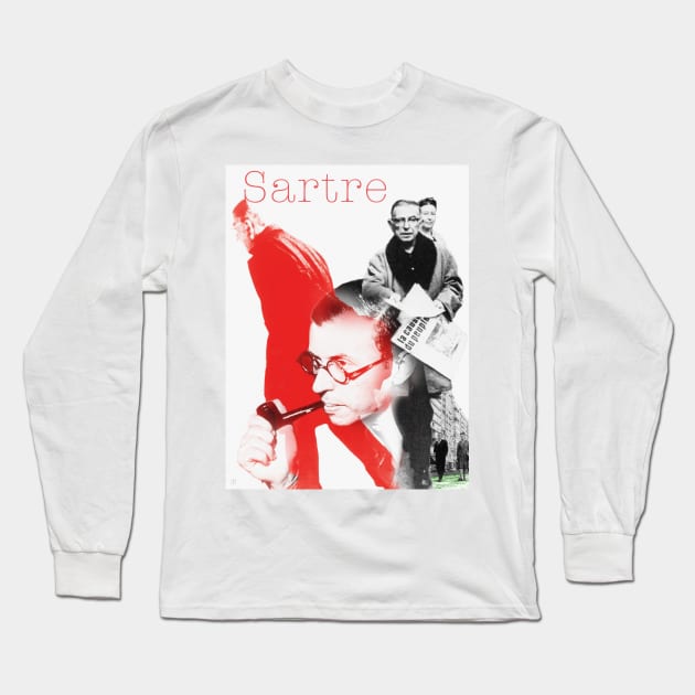 Jean Paul Sartre Collage Portrait Long Sleeve T-Shirt by Dez53